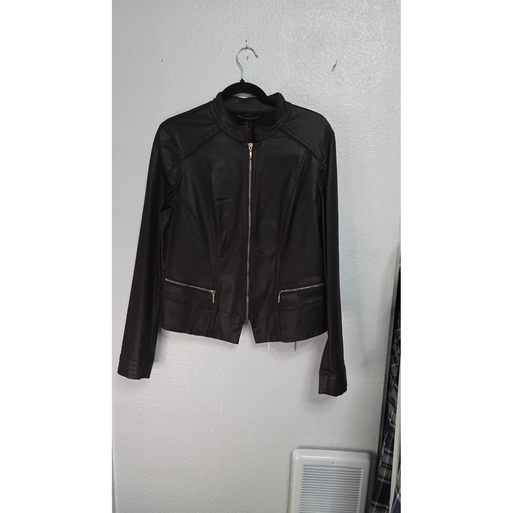 White House Black Market Coated Moto Jacket Womens 14 Cabernet New
